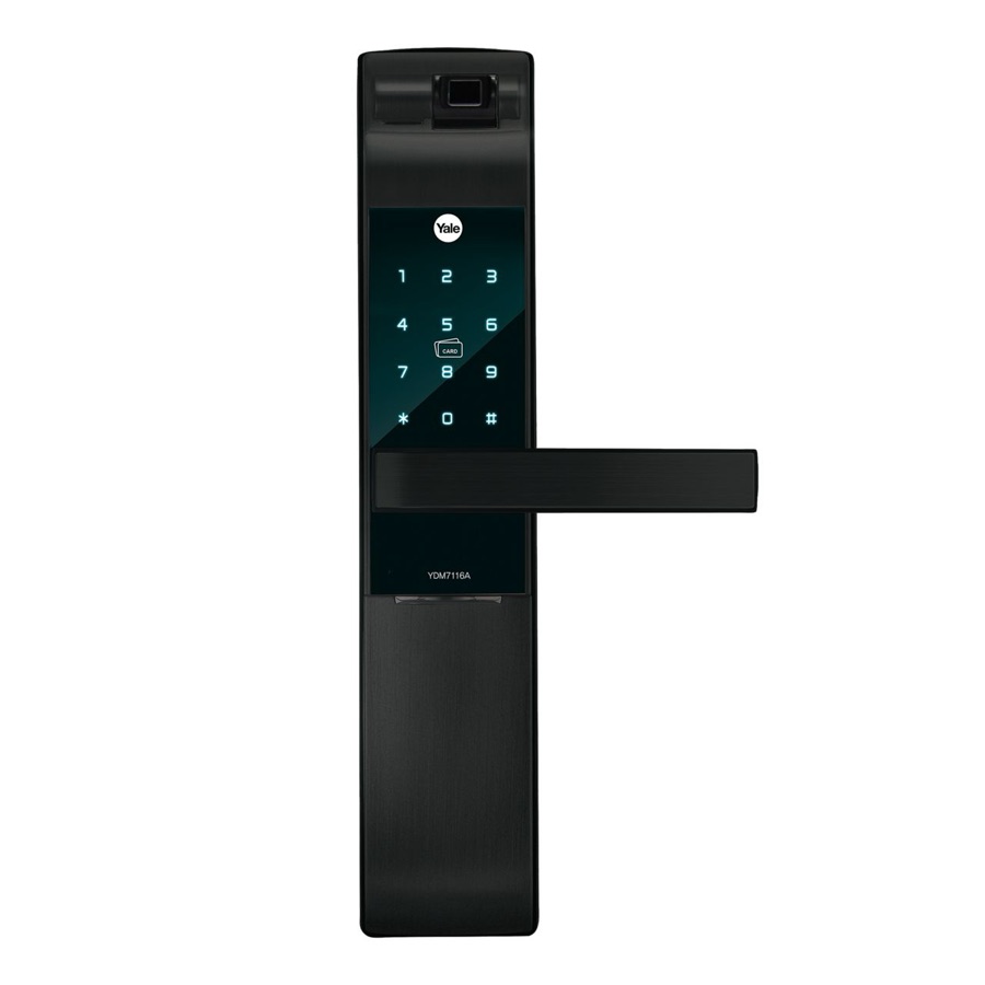 Yale YDM7116A digital mortise lock in black.