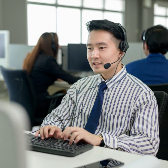 Customer service representative helping a homeowner