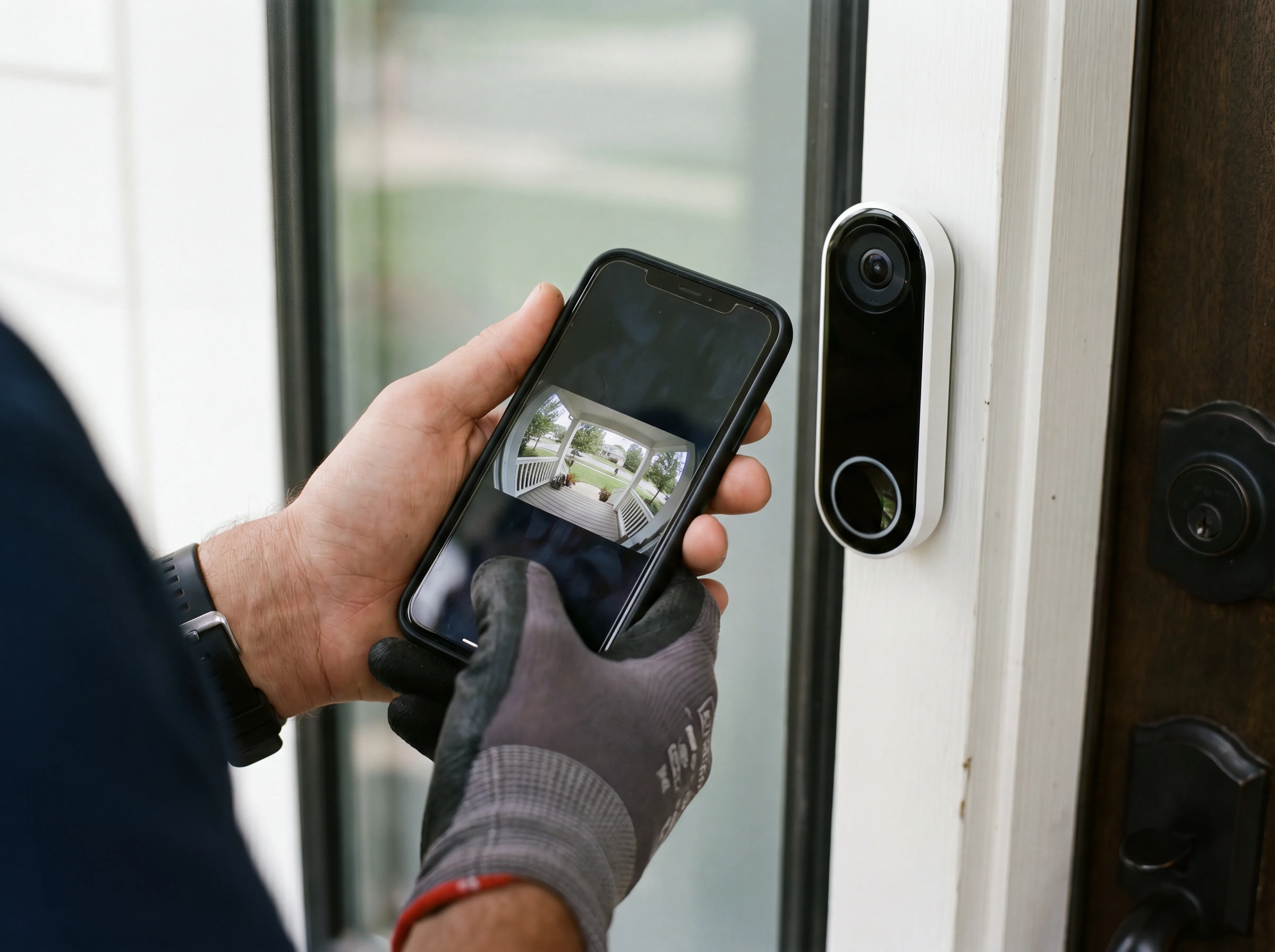 Smart doorbell app setup and live view testing