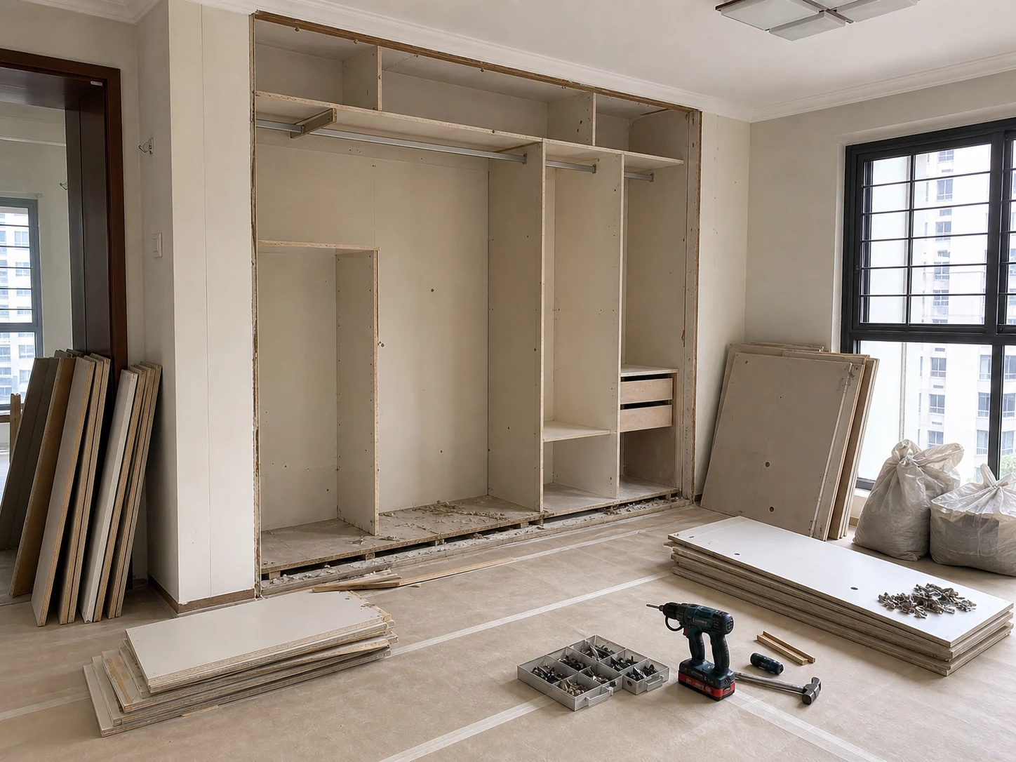 Built-in cabinet and partition dismantling